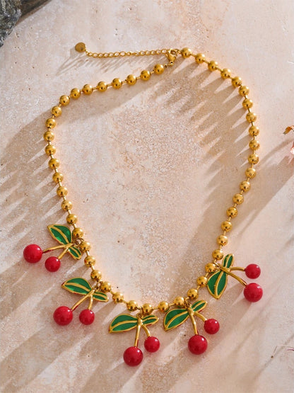 Enamel sweet cherry drop minimalist pendant necklace - product image