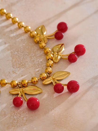 Enamel sweet cherry drop minimalist pendant necklace - product image
