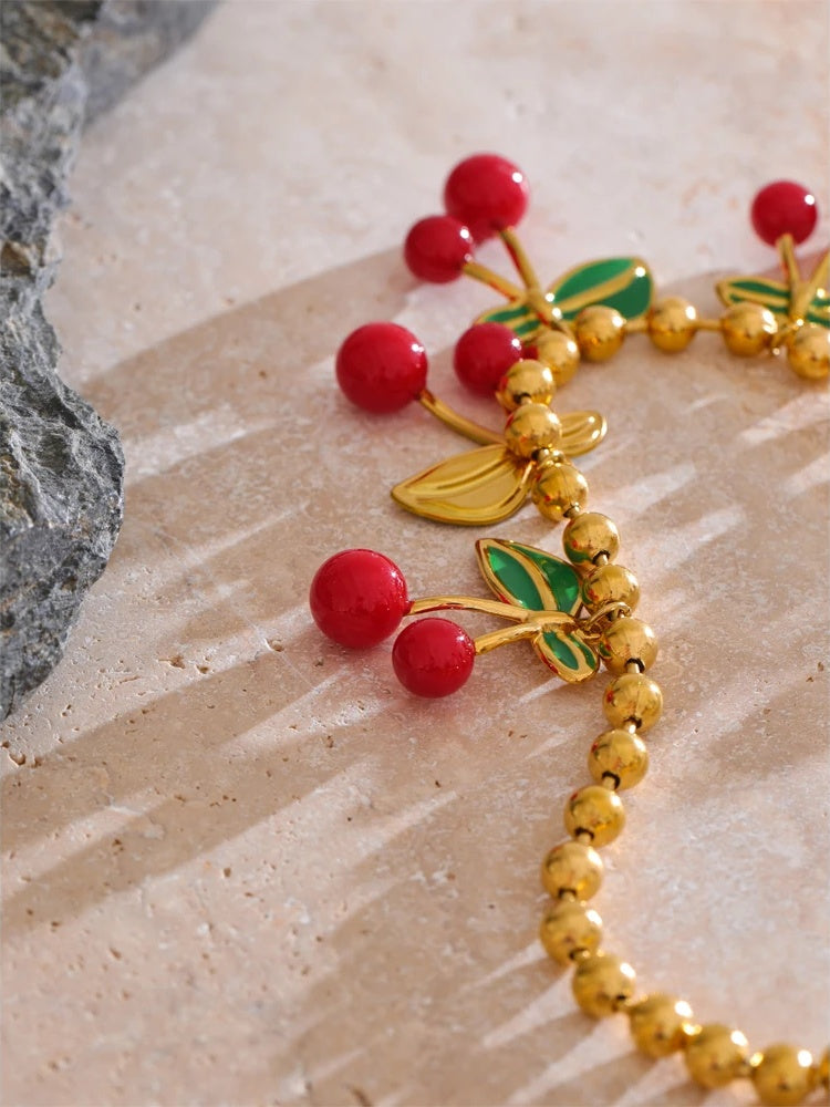 Enamel sweet cherry drop minimalist pendant necklace - product image