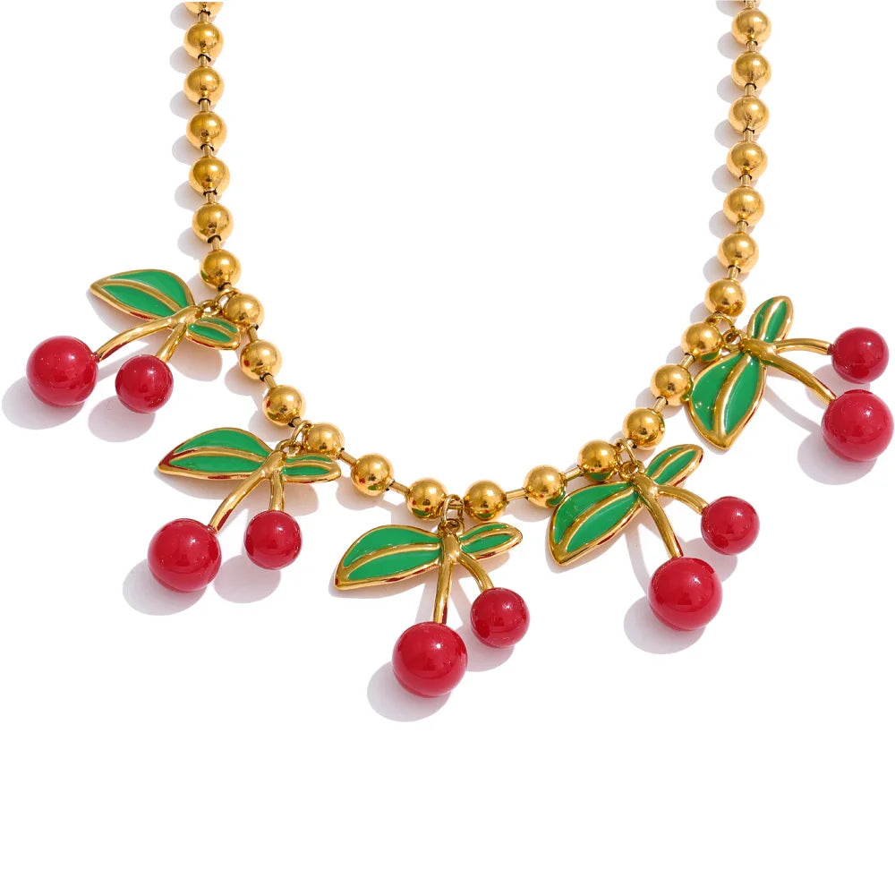 Enamel sweet cherry drop minimalist pendant necklace - product image