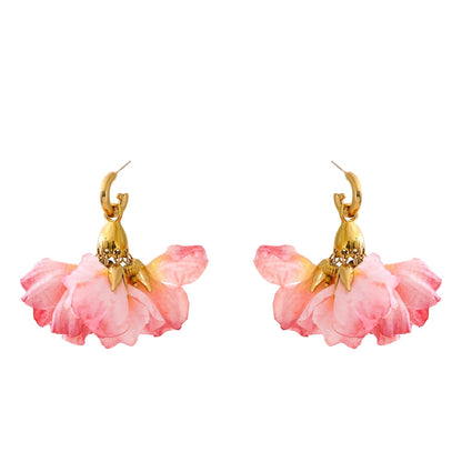 Fairy romantic pink cloth flower drop earrings - product image