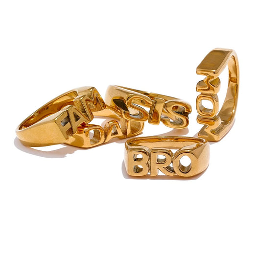 Family letter cast texture gold color statement ring - product image