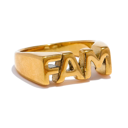 Family letter cast texture gold color statement ring - product image