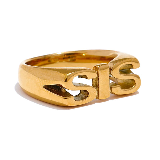 Family letter cast texture gold color statement ring - product image