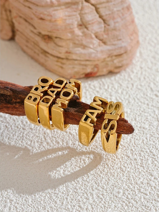 Family letter cast texture gold color statement ring - product image