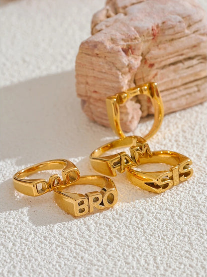 Family letter cast texture gold color statement ring - product image