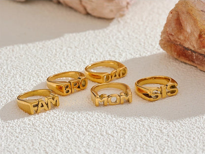 Family letter cast texture gold color statement ring - product image