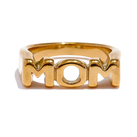 Family letter cast texture gold color statement ring - product image