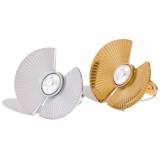 Fan flowers pearl simulated tension ring - product image