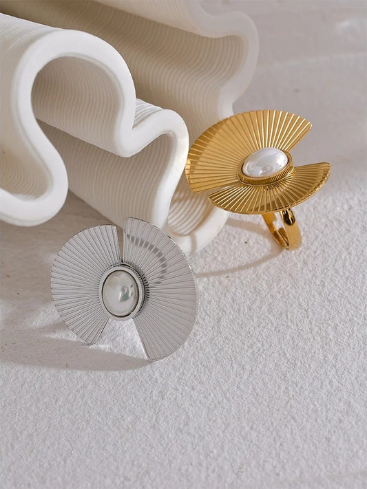 Fan flowers pearl simulated tension ring - product image