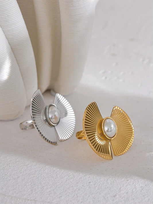Fan flowers pearl simulated tension ring - product image
