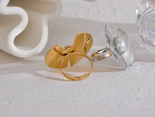 Fan flowers pearl simulated tension ring - product image