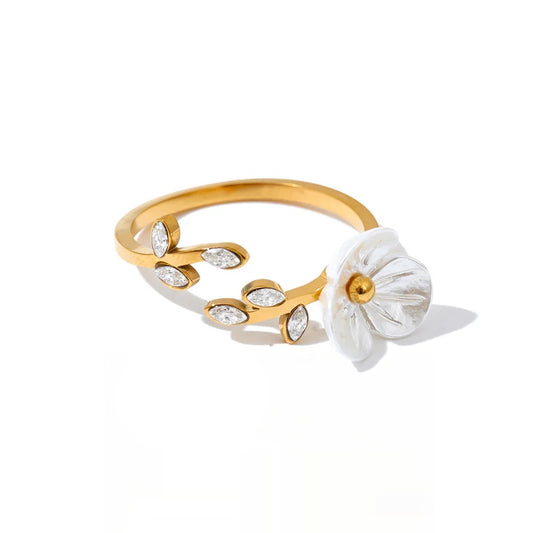 Fashion zirconia resin adjustable flower ring - product image