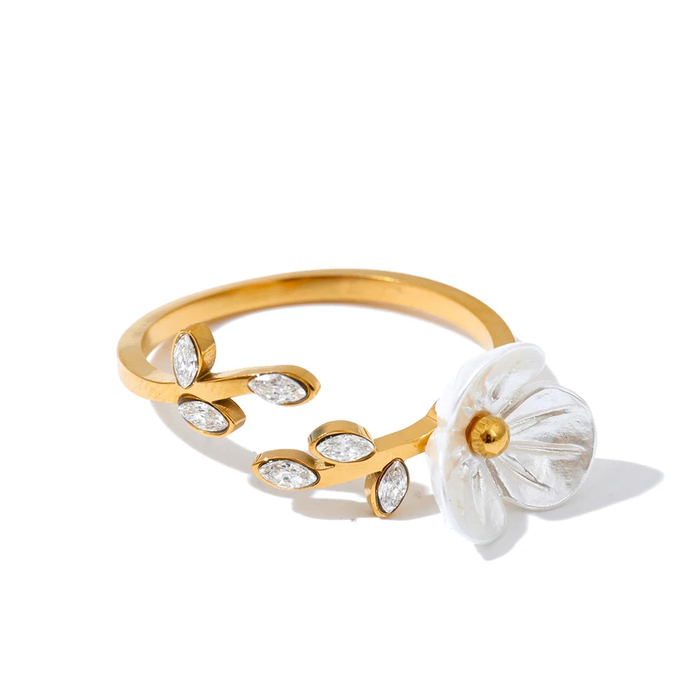 Fashion zirconia resin adjustable flower ring - product image