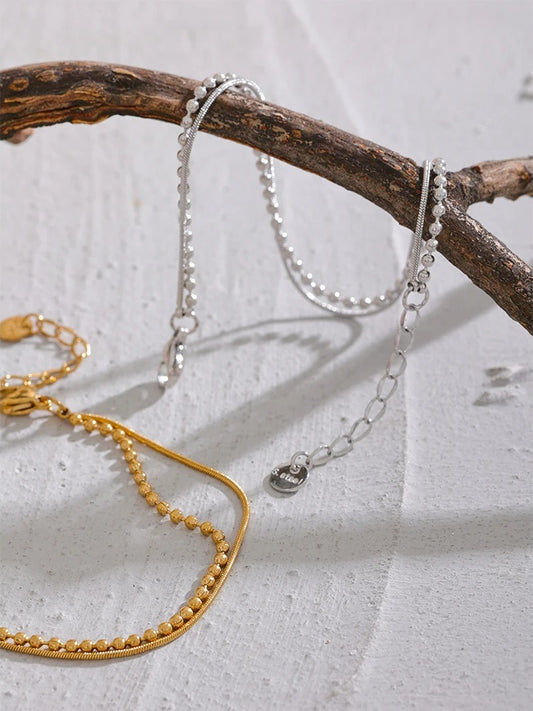 Flat bead double layer chain bracelet unisex - product image