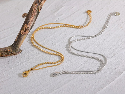 Flat bead double layer chain bracelet unisex - product image
