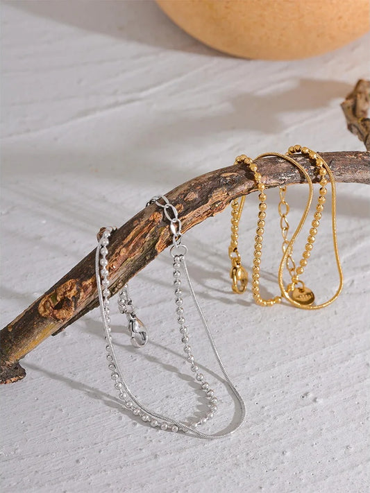 Flat bead double layer chain bracelet unisex - product image