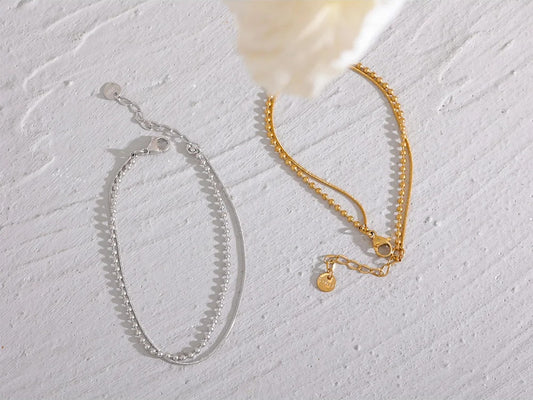 Flat bead double layer chain bracelet unisex - product image