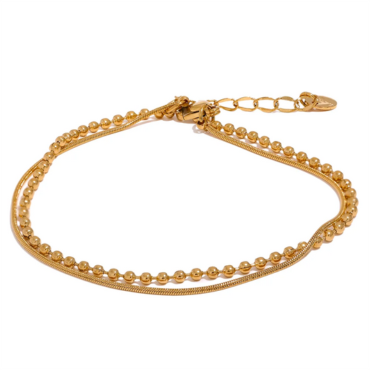 Flat bead double layer chain bracelet unisex - product image