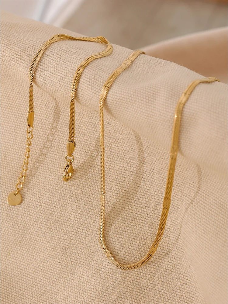 Flat snake chain necklace bracelet jewelry set - product image