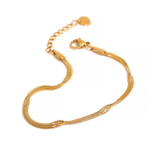 Flat snake chain necklace bracelet jewelry set - product image