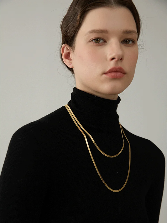 Flat snake long chain polished necklace - product image