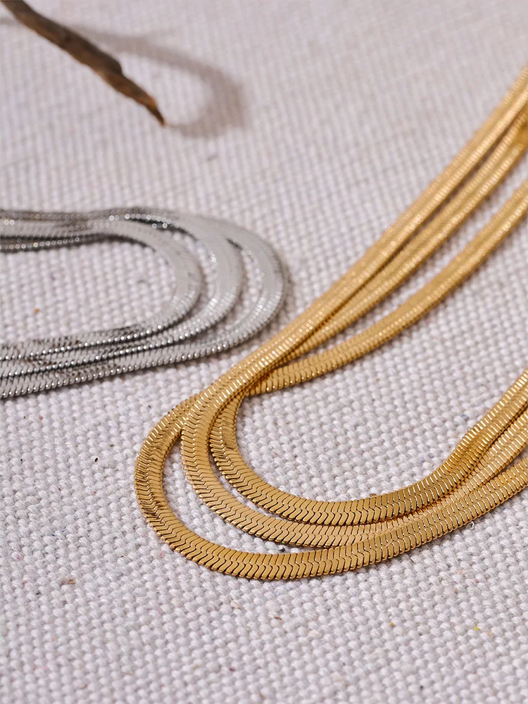 Flat snake long chain polished necklace - product image