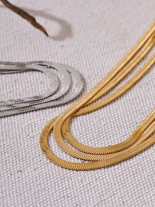 Flat snake long chain polished necklace - product image