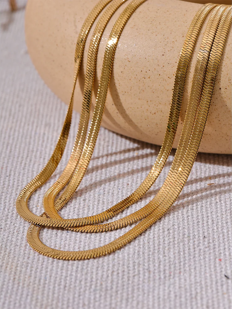 Flat snake long chain polished necklace - product image