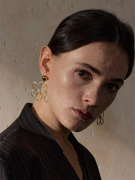 Flower big drop dangle earrings women - product image