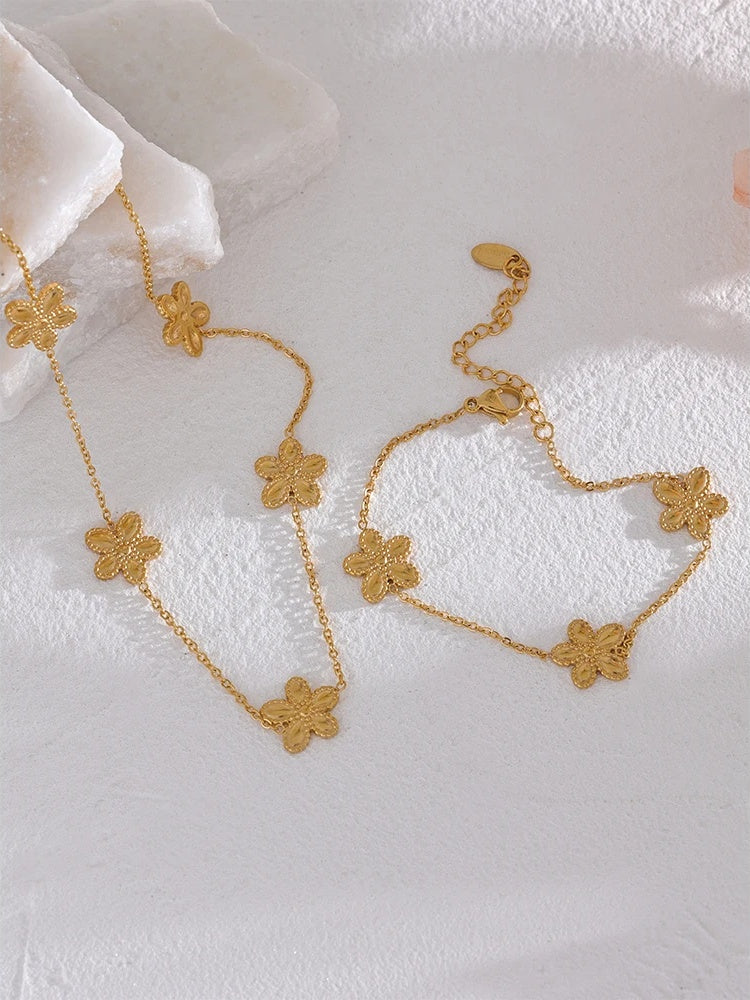 Flower chain gold color necklace bracelet set - product image