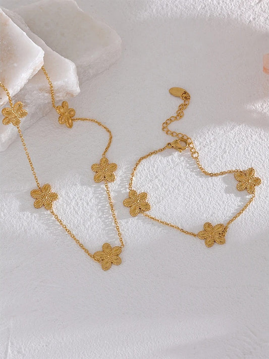 Flower chain gold color necklace bracelet set - product image