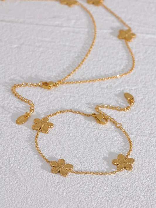 Flower chain gold color necklace bracelet set - product image