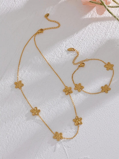 Flower chain gold color necklace bracelet set - product image