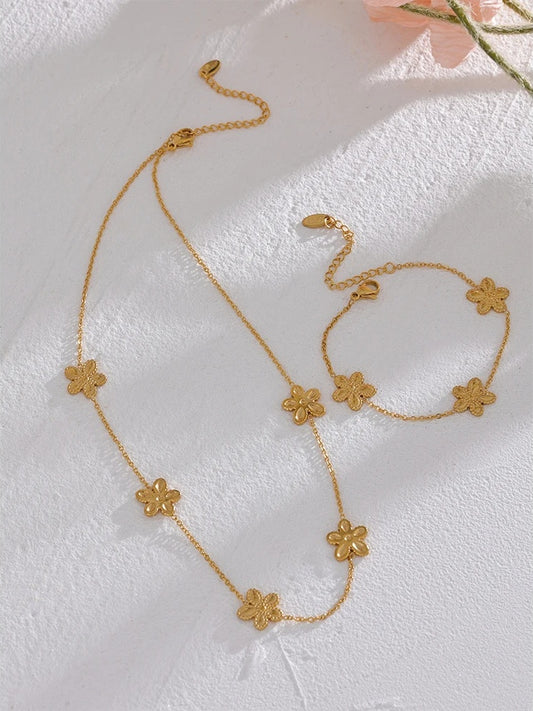 Flower chain gold color necklace bracelet set - product image