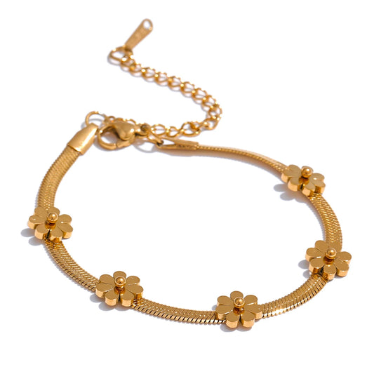 Flower chain necklace bracelet set gold color - product image