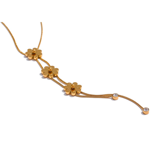 Flower chain necklace bracelet set gold color - product image