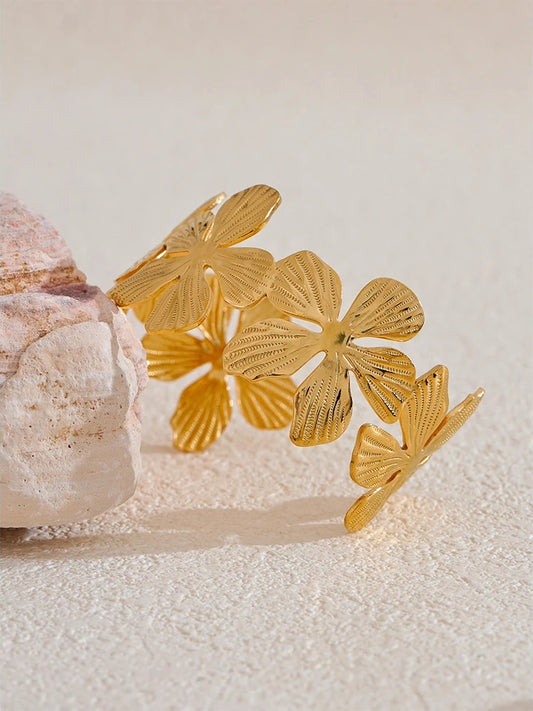 Flower cuff open statement bracelet bangle women - product image