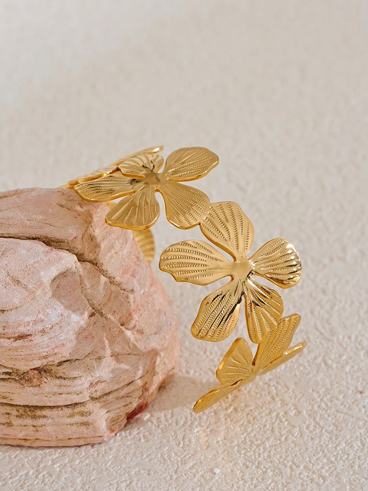 Flower cuff open statement bracelet bangle women - product image