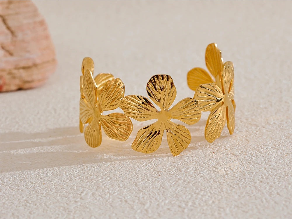 Flower cuff open statement bracelet bangle women - product image