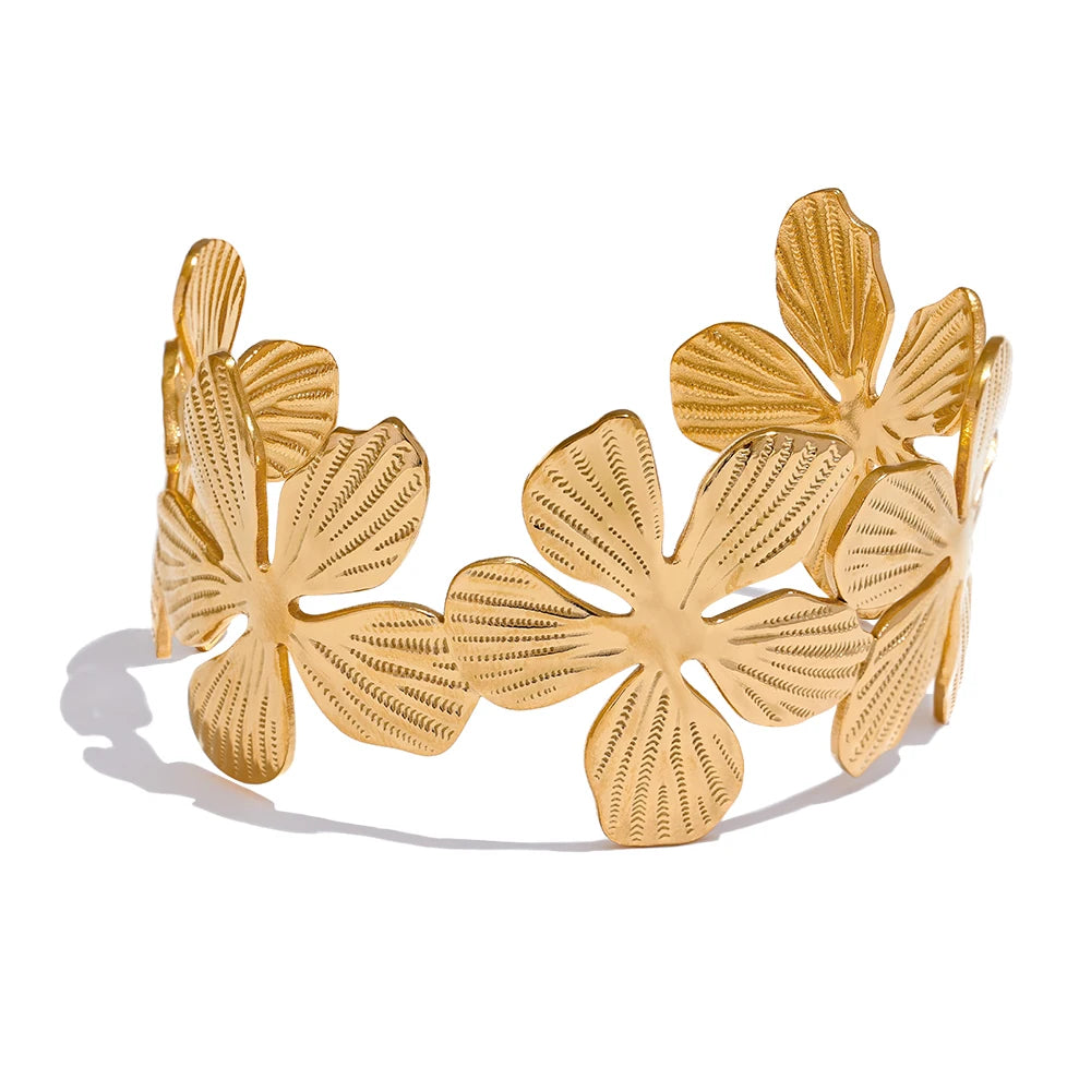 Flower cuff open statement bracelet bangle women - product image