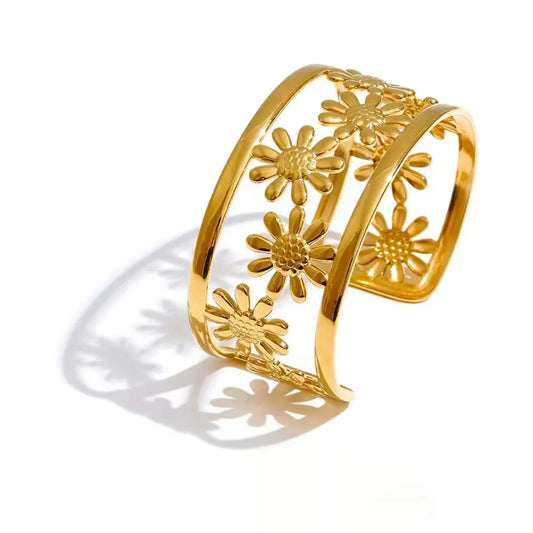 Flower hollow wide cuff charm bracelet - product image