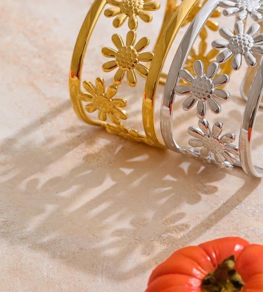 Flower hollow wide cuff charm bracelet - product image