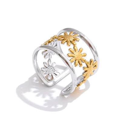 Flower hollow wide cuff charm bracelet - product image