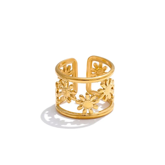 Flower hollow wide cuff charm bracelet - product image
