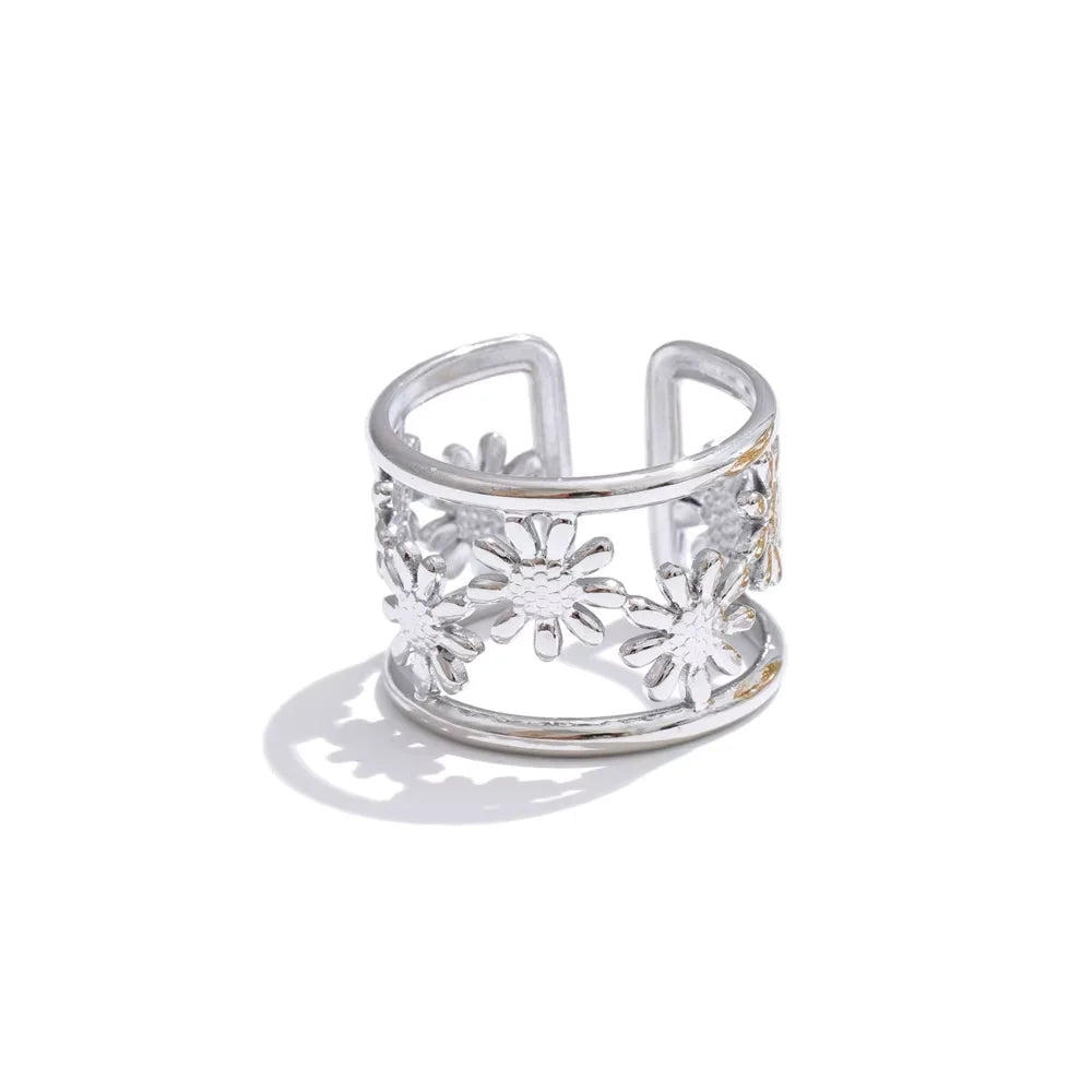 Flower hollow wide cuff charm bracelet - product image