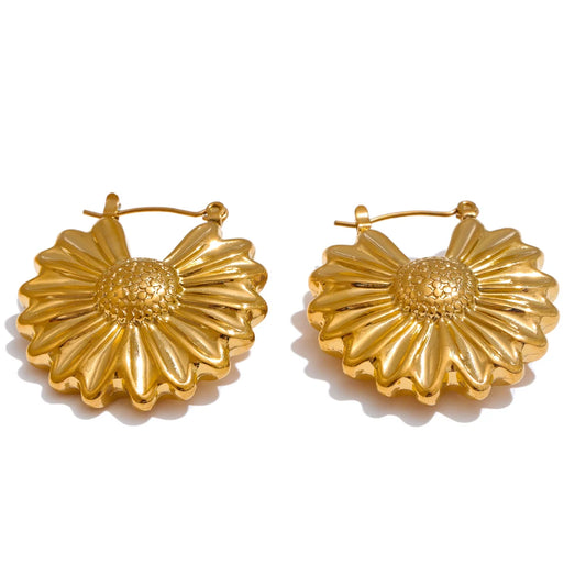 Flower hoop earrings gold color - product image