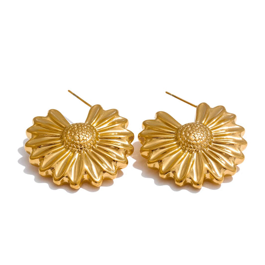 Flower hoop earrings gold color - product image