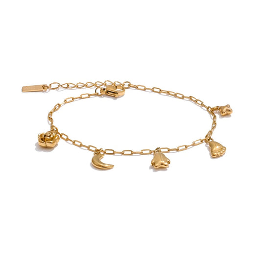 Flower moon star charms chain drop bracelet - product image