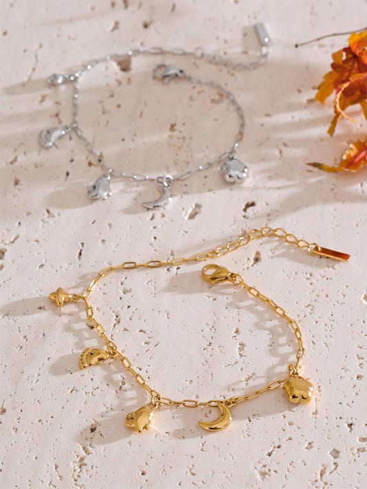 Flower moon star charms chain drop bracelet - product image